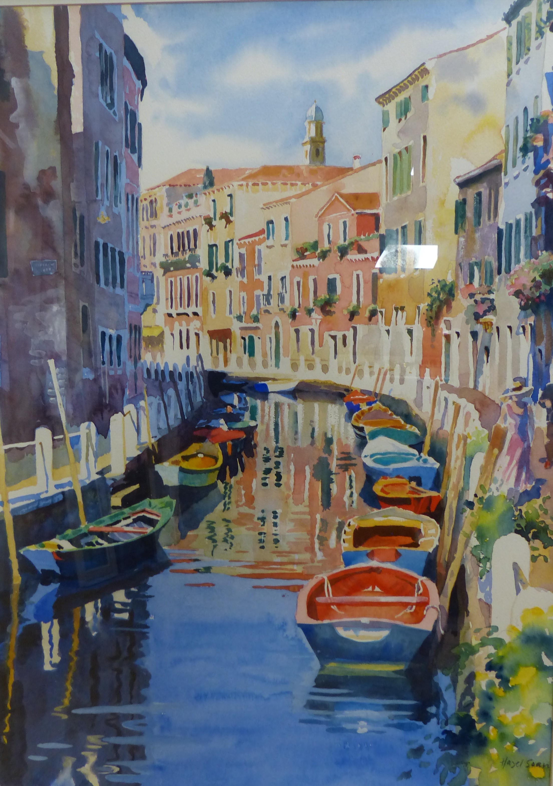 Hazel Soan (Modern British), watercolour, Venetian canal scene, 54 x 73cm